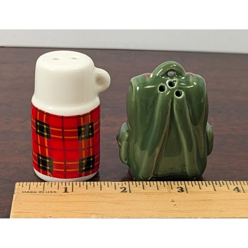 Camping Coffee Mug & Hiking Backpack Ceramic Salt & Pepper Shakers Pair Novelty